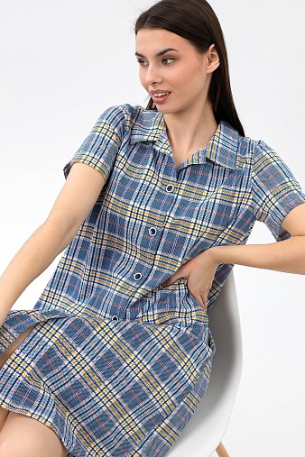 Халат Анна синий/клетка