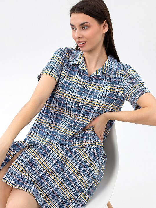 Халат Анна синий/клетка