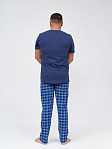 Пижама мужская Олимп кор.рукав синий/клетка