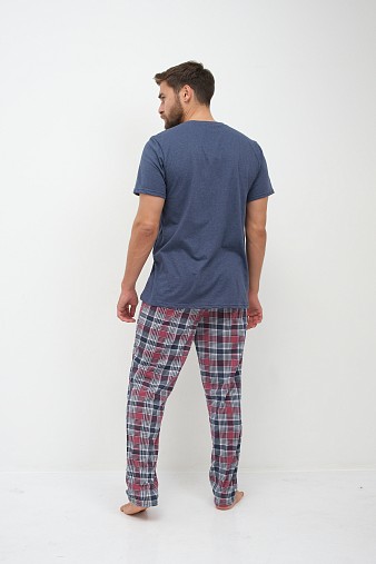 Пижама мужская Олимп кор.рукав бордо/клетка