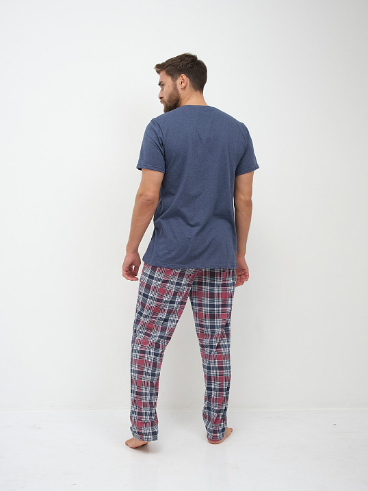 Пижама мужская Олимп кор.рукав бордо/клетка