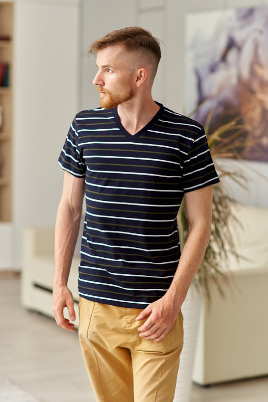 Футболка мужская полоса арт.М5002 т.синий мыс