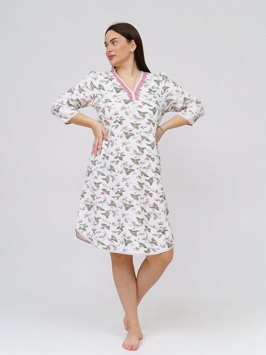 Ночная сорочка Камелия набивная белый/розы