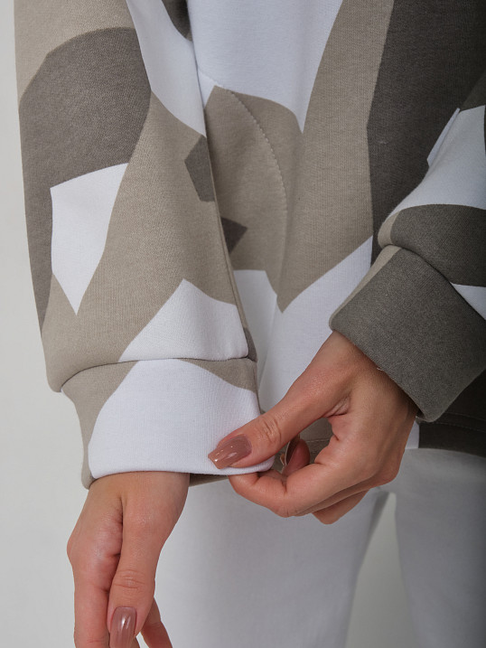 Толстовка жен. Геометрия 3-х нитка начес олива