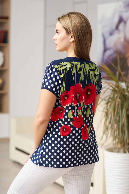 Футболка Сердечное тепло синий/горох