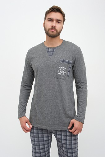 Пижама мужская Олимп дл.рукав серо-синий/клетка Пижама мужская Олимп дл.рукав серо-синий/клетка