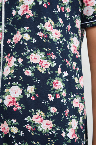 Халат Лотос набивка т.синий/цветы