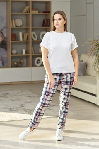 Брюки Силуэт беж/клетка