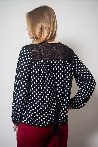 Блузка Роза длинный рукав горох 