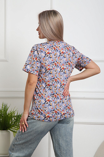 Футболка женская Незабудка серый/цветы