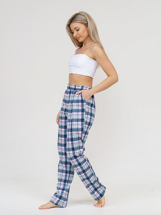 Брюки Силуэт сине-розовый/клетка