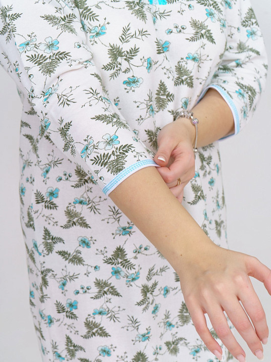 Ночная сорочка Камелия набивная белый/бирюза