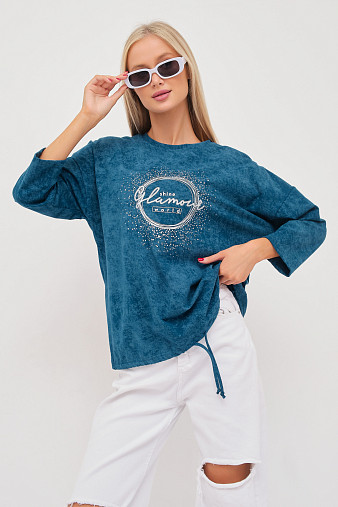 Лонгслив жен. Гламур варенка петроль