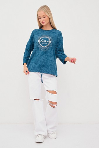 Лонгслив жен. Гламур варенка петроль