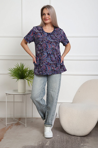 Футболка женская с карманами синий/узор
