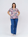 Футболка женская с карманами персик/тропики
