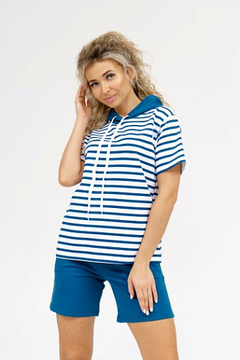 Костюм Новелла набивной петроль/полоса