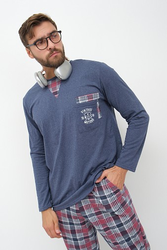 Пижама мужская Олимп дл.рукав бордо/клетка Пижама мужская Олимп дл.рукав бордо/клетка