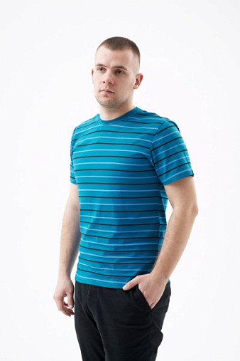 Футболка мужская полоса арт.М5001 бирюзовый круг.ворот