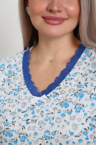 Ночная сорочка Астра крыло голубой/цветы