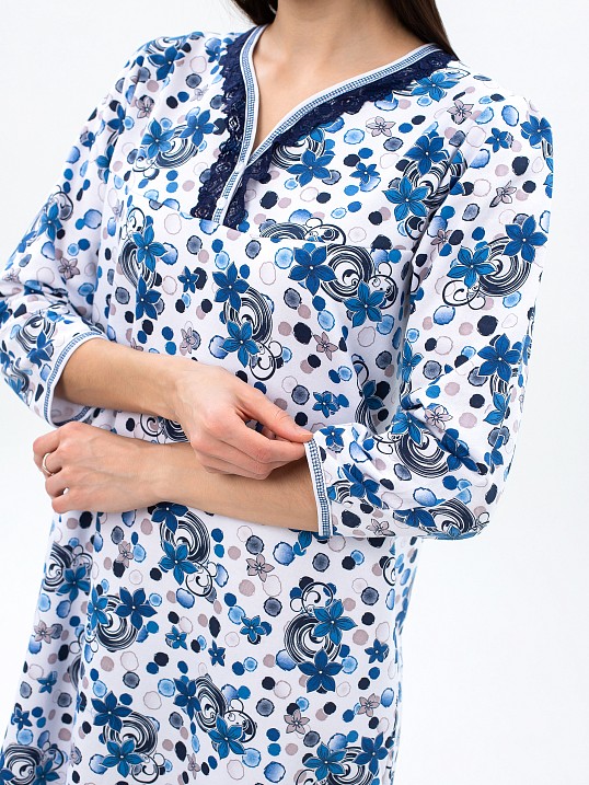 Ночная сорочка Камелия набивная белый/василек