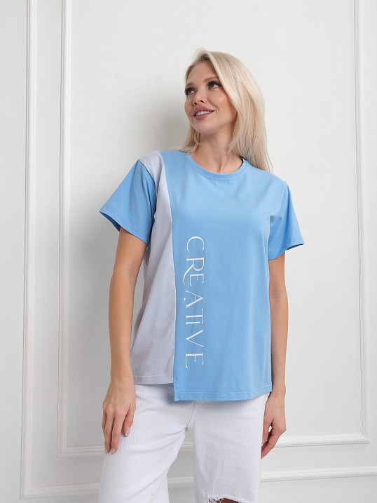Футболка женская Креатив голубой/св.голубой