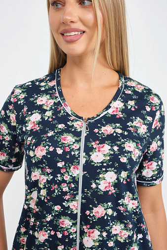 Халат Лотос набивка т.синий/цветы