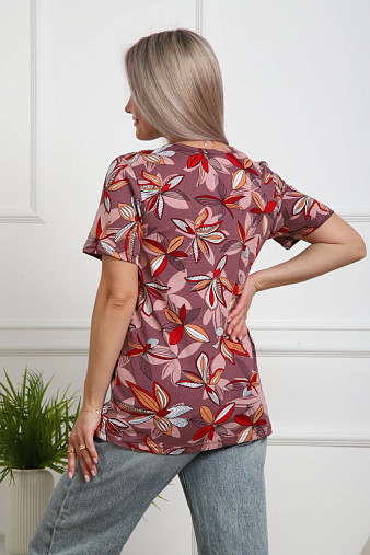 Футболка женская с карманами брусника/абстракция