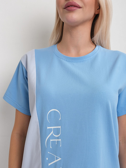 Футболка женская Креатив голубой/св.голубой