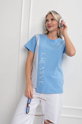 Футболка женская Креатив голубой/св.голубой