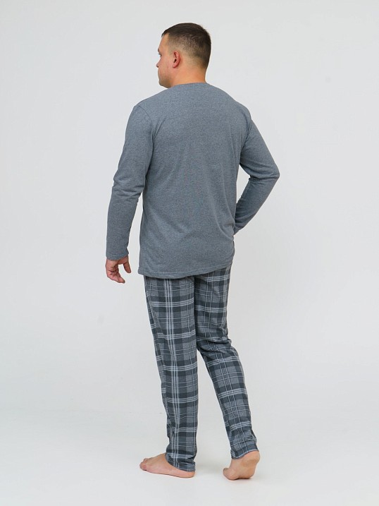 Пижама мужская Олимп дл.рукав серый/клетка