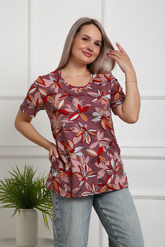 Футболка женская с карманами брусника/абстракция