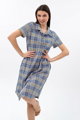 Халат Анна синий/клетка