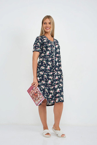 Халат Лотос набивка т.синий/цветы