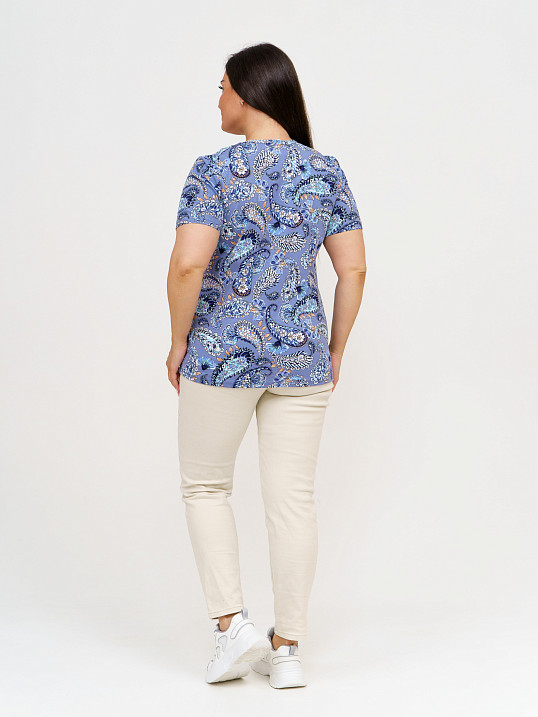 Футболка женская с карманами индиго/узор