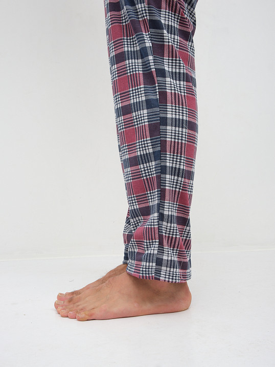 Пижама мужская Олимп кор.рукав бордо/клетка