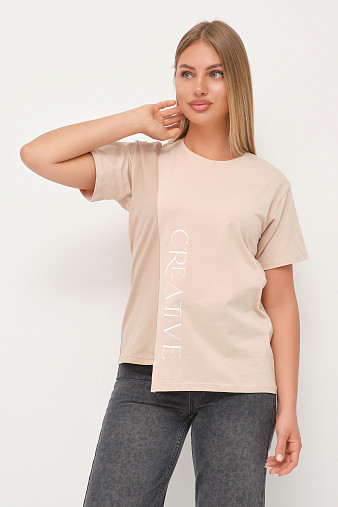 Футболка женская Креатив бежевый/таба
