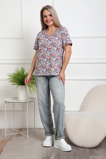 Футболка женская Незабудка серый/цветы