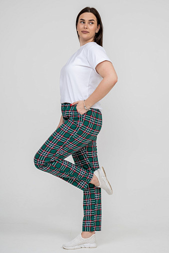 Брюки Силуэт зеленый/клетка