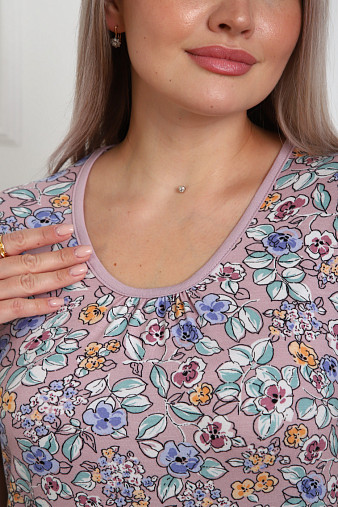 Футболка Фонарик вискоза брусника/цветы