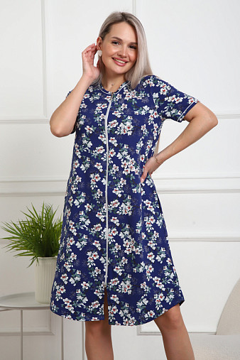 Халат Лотос набивка синий/сакура