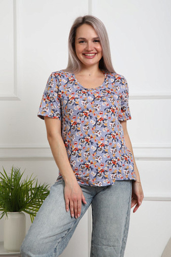 Футболка женская Незабудка серый/цветы