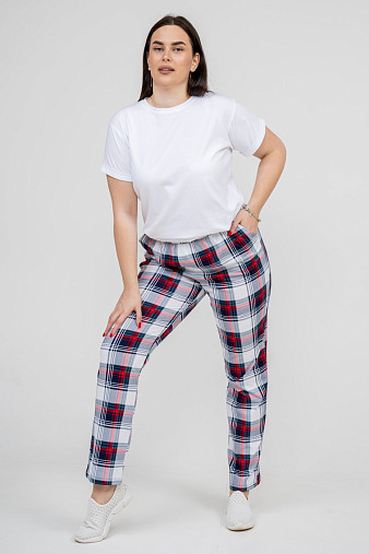 Брюки Силуэт бело-красный/клетка