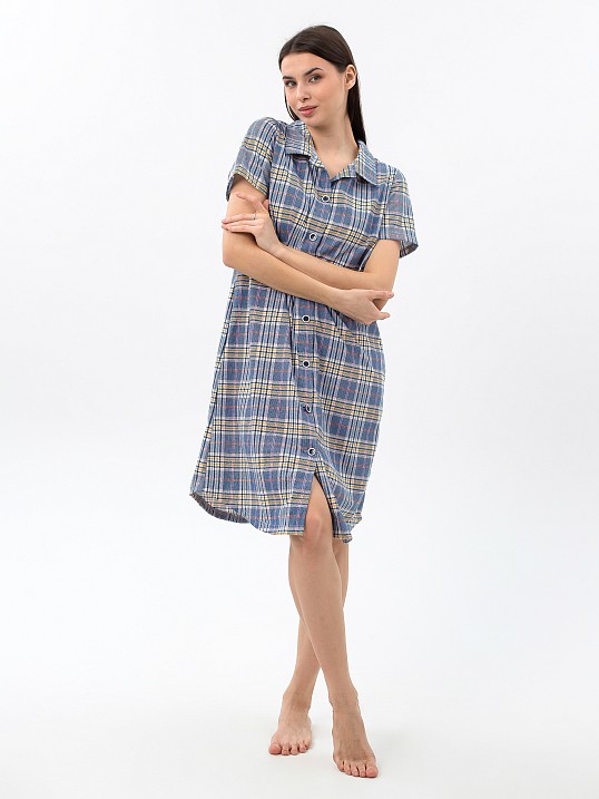 Халат Анна синий/клетка