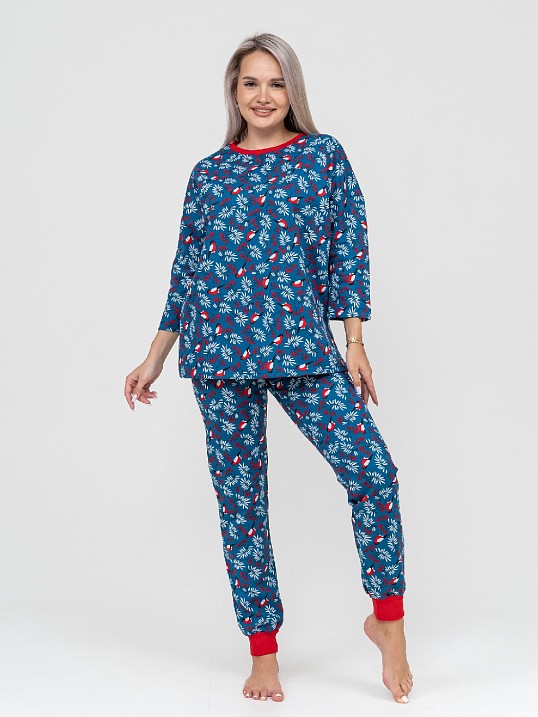 Пижама Уют синий/снегири