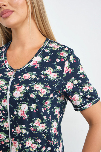 Халат Лотос набивка т.синий/цветы