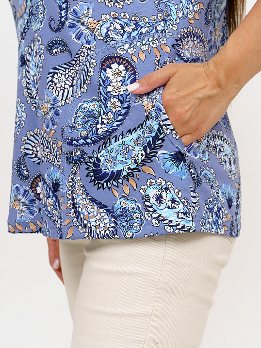 Футболка женская с карманами индиго/узор