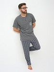 Пижама мужская Олимп кор.рукав серо-синий/клетка