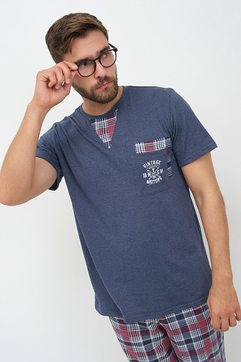 Пижама мужская Олимп кор.рукав бордо/клетка