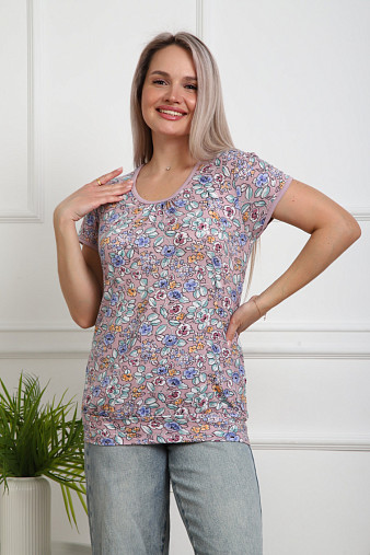 Футболка Фонарик вискоза брусника/цветы